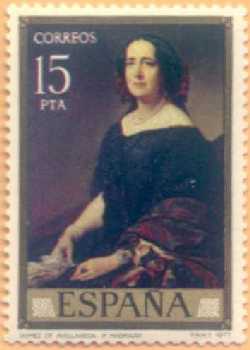Почтовая марка Королевства Испания с портретом Гертрудис Гомес де Авелльянеда (1977 год)